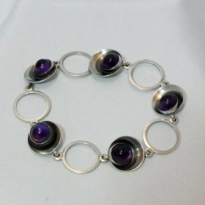 Niels Erik From amethyst and silver modernist bracelet, from the 1960s/1970s, for sale at Vintage Jewels.