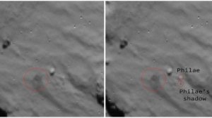 Philae's initial landing place on the comet, before the first of its tow bounces. She was right on target.