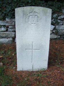 The headstone of Private E W Cuff, who died on