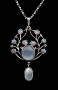 Jessie M King for Liberty & Co. Moonstone, enamel and silver pendant. Sold at Tadema Gallery.