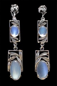 Silver and moonstone earrings by Bernard Instone, sold by Tadema Gallery.