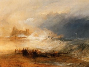 'Wreckers -- Coast of Northumberland, with a Steam-Boat Assisting a Ship off Shore', by J M W Turner, between 1833-4.