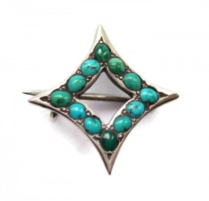 Tiny Edwardian Persian turquoise and silver brooch.