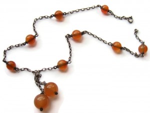 Art Deco carnelian and silver lavalier necklace.