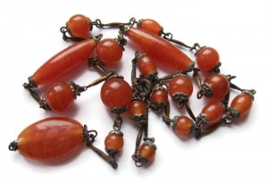 Art Deco carnelian glass lavalier necklace.