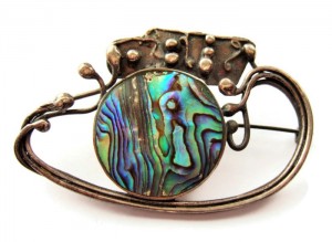 Stunning Art Nouveau abalone and silver brooch, for sale at Inglenookery.