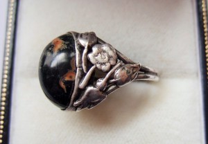 Jasper and silver Arts and crafts ring.