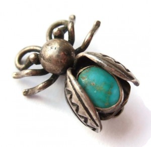Sterling silver and turquoise insect brooch, for sale in my Etsy shop.