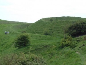 The ramparts of the Iron Age hillfort at Hambledon Hill.