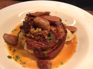 Blagdon pork sausages, chop and mash. Photo from the Blagdon Inn website.