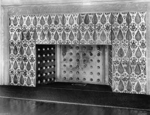 Iznik tiles in the dining room fireplace in the Glessner House, before their removal in the 1930s.