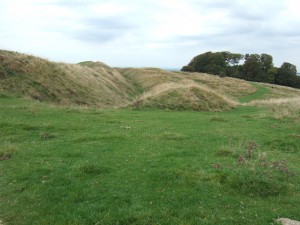 The earthworks of the Iron Age hillfort.