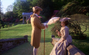 Barry Lyndon (Ryan O'Neal) with his mother (Marie Kean) on the bridge at Stourhead. 