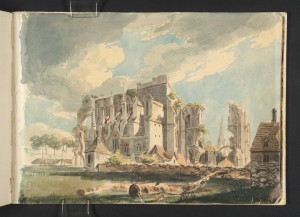 'Malmesbury Abbey from the North-West' by Joseph Mallord William Turner, 1791. Watercolour on paper. One of a series of sketches Turner painted of the Abbey.