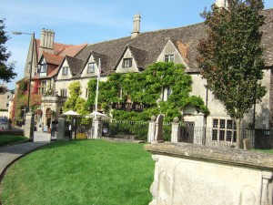 The Old Bell viewed from the Abbey graveyard (nice table tomb in the foreground).