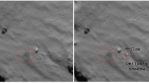 Philae's initial landing place on the comet, before the first of its tow bounces. She was right on target.