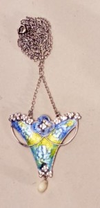 Pendant necklace of silver, enamel and mother of pearl, designed by Jessie Marion King for Liberty & Co, 1904-1906. Collection of Cheltenham Art Gallery & Museum, UK.