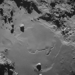 Much smoother terrain on the comet. Not the landing spot, but the sort of place that has been chosen, with fewer obstacles.