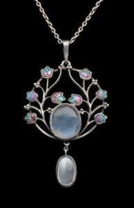 Jessie M King for Liberty & Co. Moonstone, enamel and silver pendant. Sold at Tadema Gallery.