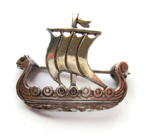 Sterling silver Viking longship brooch by Malcolm Gray of Ortak, hallmarked Edinburgh 1981. For sale in my Etsy shop: click photo for details.