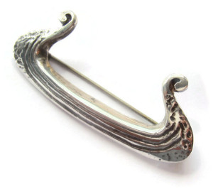 Malcolm Gray Ortak sterling silver Viking ship brooch, 1975. For sale in my Etsy shop: click on photo for details.