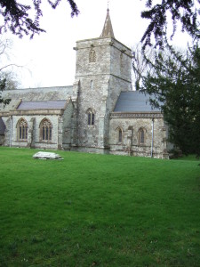 Scattered snowdrops in the strangely headstone-free churchyard of Kingston Deverill church.