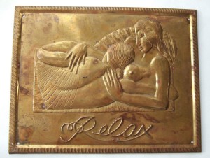 Brass plaque based on the Eric Gill woodcut in , for sale in my Etsy shop. Click on photo for details.