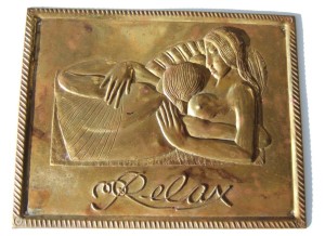 Another view of the brass plaque based on the Eric Gill woodcut in The Song of Songs, published by the Golden Cockerel Press, 1925. For sale in my Etsy shop. Click on photo for details.