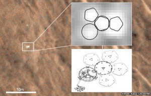 Beagle 2 on the Martian surface. Photo by Hirise / NASA / Leicester University