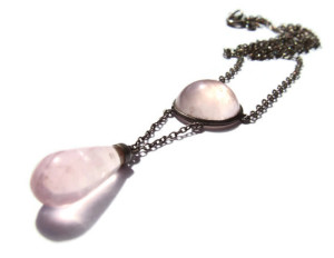 Rose quartz Arts and Crafts pendant necklace, probably German. For sale in my Etsy shop: click on photo for details.