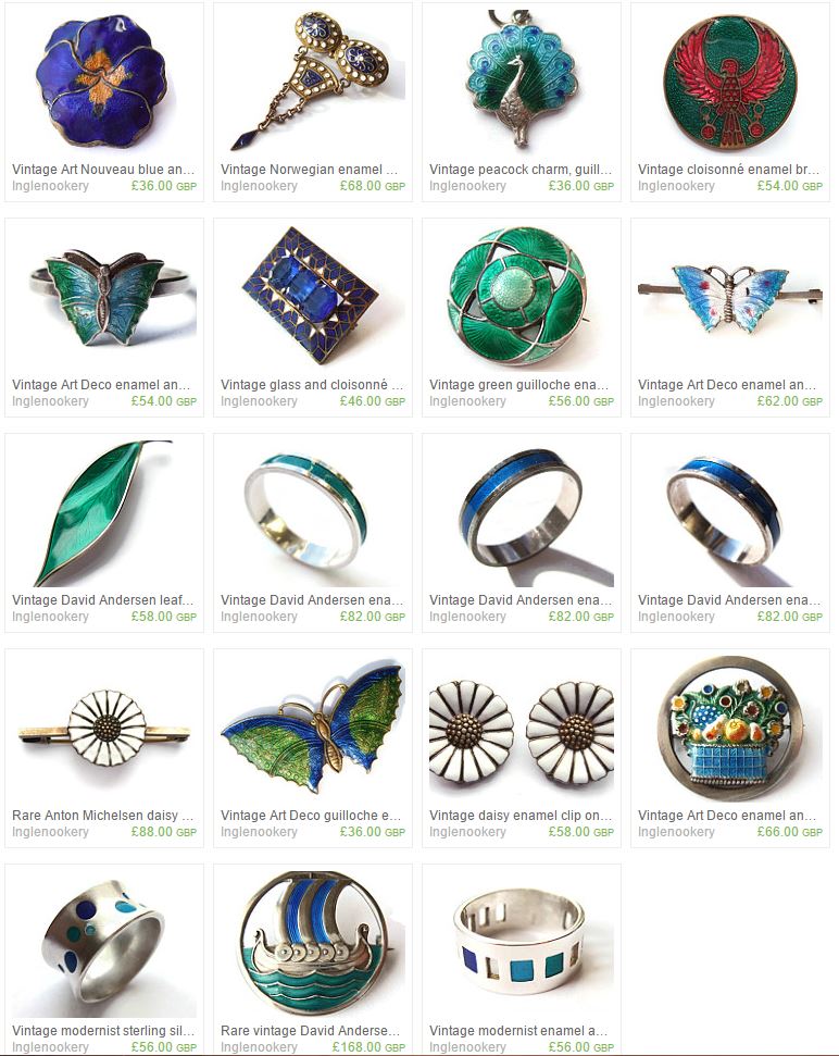 Enamel jewellery for sale in my Etsy shop. Click on the photo to see them all.