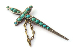 Victoriian Persian turquoise dagger jabot brooch. For sale in my Etsy shop: click on photo for details. #290.