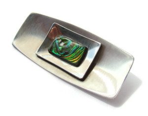 Vintage abalone and stainless steel brooch.