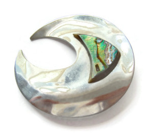 Vintage stainless steel and abalone brooch.