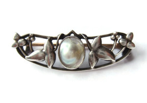 Antique Arts and Crafts blister pearl brooch.