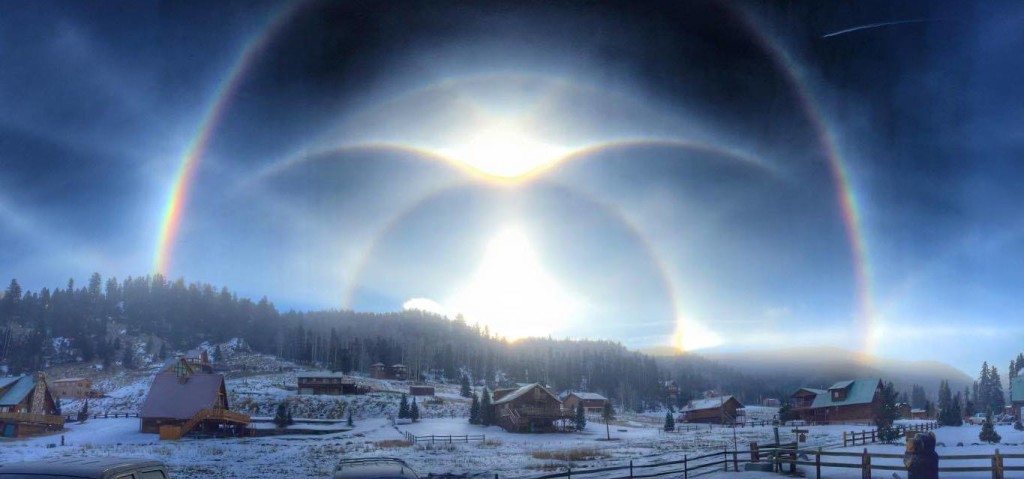 There are nine atmospheric optical phenomena in this amazing photo by Joshua Thomas. Taken  at Red River, New Mexico, USA on 9 January 2015.