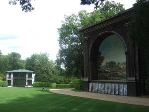 The Lower Indian Room (left) and the Singing Theatre (right) at the Larmer Tree Gardens.