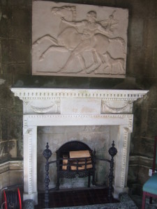 The white marble fireplace in the temple at the Larmer Tree Gardens.