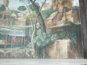 Detail of the painted backdrop.