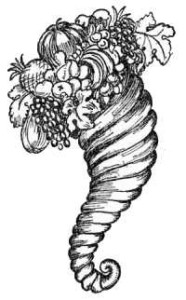 A horn of plenty (Cornucopia).