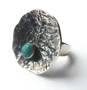 Sterling silver and turquoise paste modernist ring, for sale in my Etsy shop. Click on photo for details.