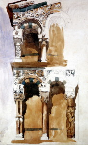 John Ruskin. Part of the Façade, San Michele, Lucca. 1845, pencil and watercolour on pale cream paper, 33 x 23.3 cm.