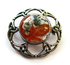 Vintage John Hart Scottish moss agate and sterling silver brooch, 1965. Click on photos for details. (NOW SOLD).