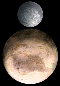 Pluto and its moon Charon. Photo composite made by Jcpag2012 from originals by Pat Rawlings and NASA.