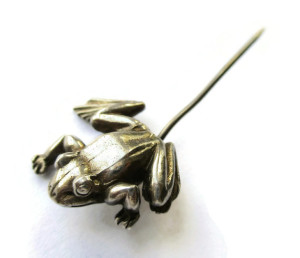 Vintage sterling silver frog stick pin. For sale in my Etsy shop: click on photo for details.