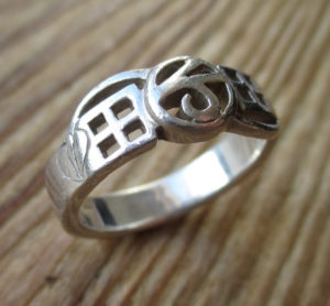 Charles Rennie Mackintosh style sterling silver ring with cecily leaf design. For sale in my Etsy shop: click on photos for details.