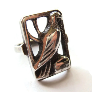 Vintage 830 silver bird ring, Danish silver openwork ring, eagle, hawk, raptor or dove, Scandinavian silver. 