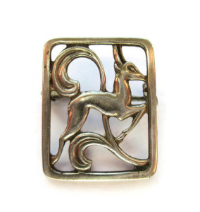 Vintage Scandinavian silver leaping deer brooch by A Klokker, Denmark.