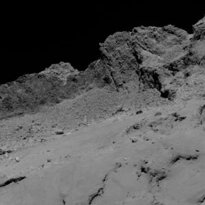 Rosetta’s OSIRIS narrow-angle camera captured this image of Comet 67P/Churyumov-Gerasimenko at 01:20 GMT from an altitude of about 16 km above the surface during the spacecraft’s final descent on 30 September.   The image scale is about 30 cm/pixel and the image measures about 614 m across.   Credit: ESA/Rosetta/MPS for OSIRIS Team MPS/UPD/LAM/IAA/SSO/INTA/UPM/DASP/IDA