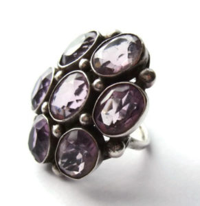 Huge seven stone amethyst Late Arts and Crafts ring. For sale in my Etsy shop: click on photo for details.